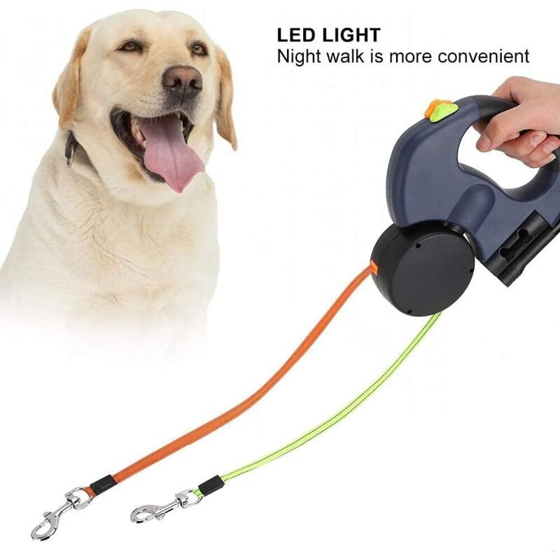 Retractable Double Dog Leash with 2 Cords 360 Degree Tangle Free Black, 3 m - Image 2