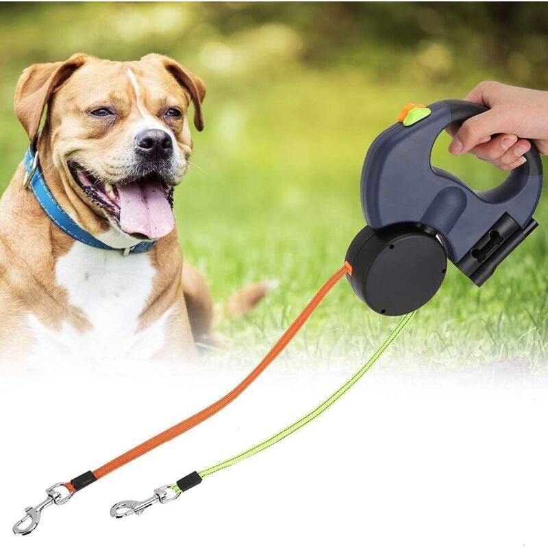 Retractable Double Dog Leash with 2 Cords 360 Degree Tangle Free Black, 3 m - Image 4