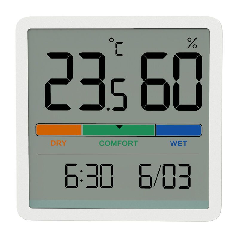 White Indoor Hygrometer Thermometer Digital Temperature Humidity Monitor with Clock - Image 2