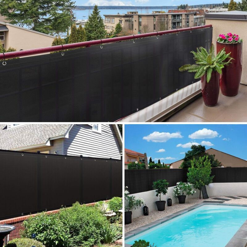 Black HDPE Balcony Privacy Screen 200g m2 with Cable Ties and Cords, 500 x 90 cm - Image 2