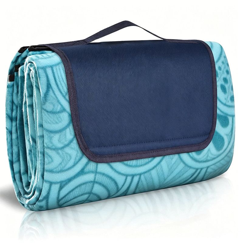 Waterproof Plaid Picnic Blanket Peacock Blue with Handle, 200 x 150 cm - Image 1