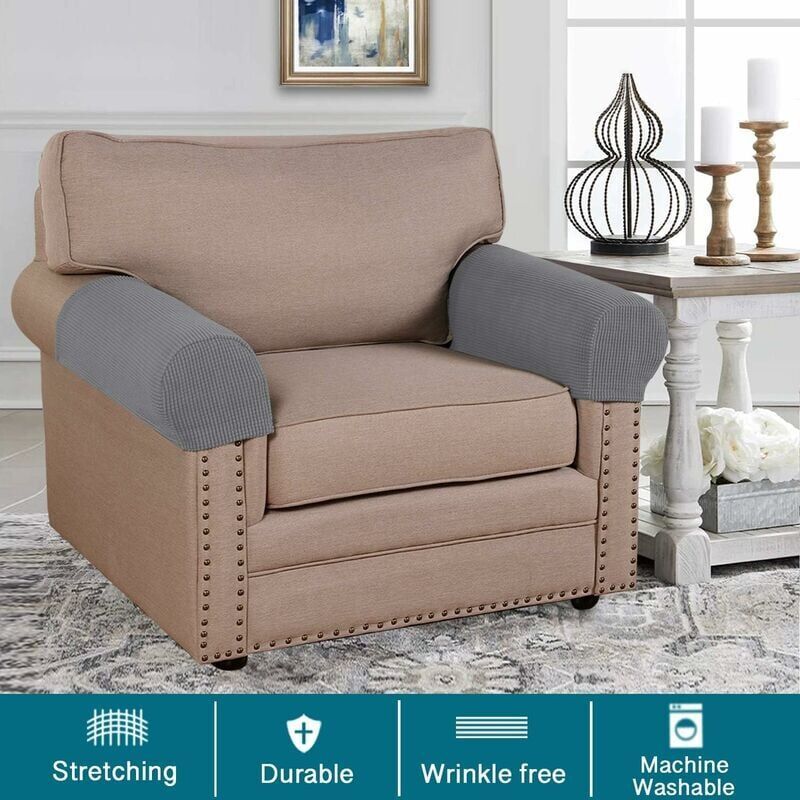 2 Pcs Stretch Jacquard Spandex Sofa Armrest Covers Washable Non Slip - Image 2
