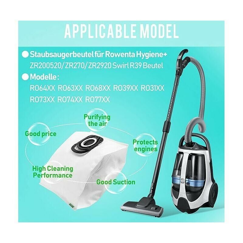 10 Bags Vacuum Cleaner Bags Compatible with Rowenta ZR200520 ZR200720 RO64xx RO63xx RO68xx RO39xx - Image 2