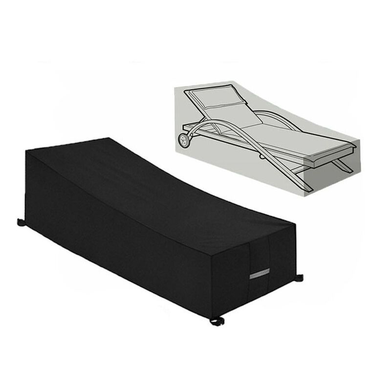 Black 210D Waterproof Sun Lounger Deckchair Protective Cover, 210 x 75 x 40 to 80 cm - Image 1
