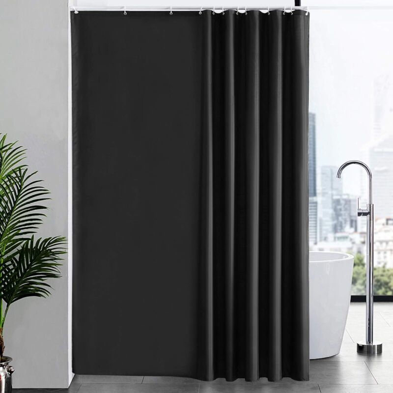 Anti Mildew Black Polyester Shower Curtain with Hooks, 260 x 200 cm - Image 1