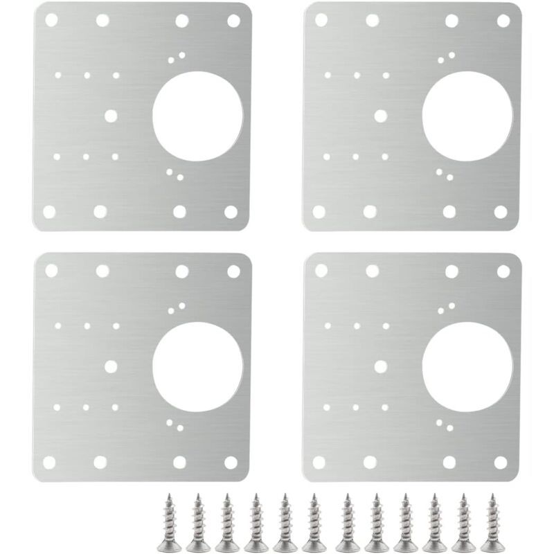 4 Pcs Stainless Steel Hinge Repair Plates with Screws for Cabinet Furniture Shelves - Image 1