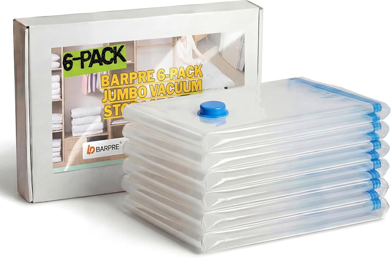 6-Pack Jumbo Vacuum Storage Bags | Space Saving Vacuum Pack Bags for Clothes & Bedding | 80% More Storage | 100cm x 70cm (39” x 28”) - Image 1