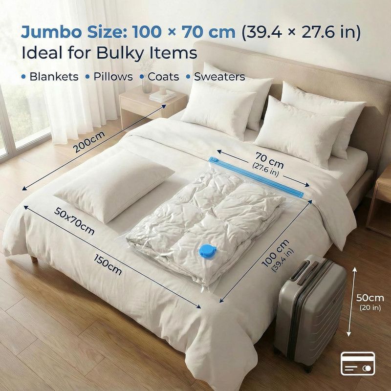 6-Pack Jumbo Vacuum Storage Bags | Space Saving Vacuum Pack Bags for Clothes & Bedding | 80% More Storage | 100cm x 70cm (39” x 28”) - Image 2