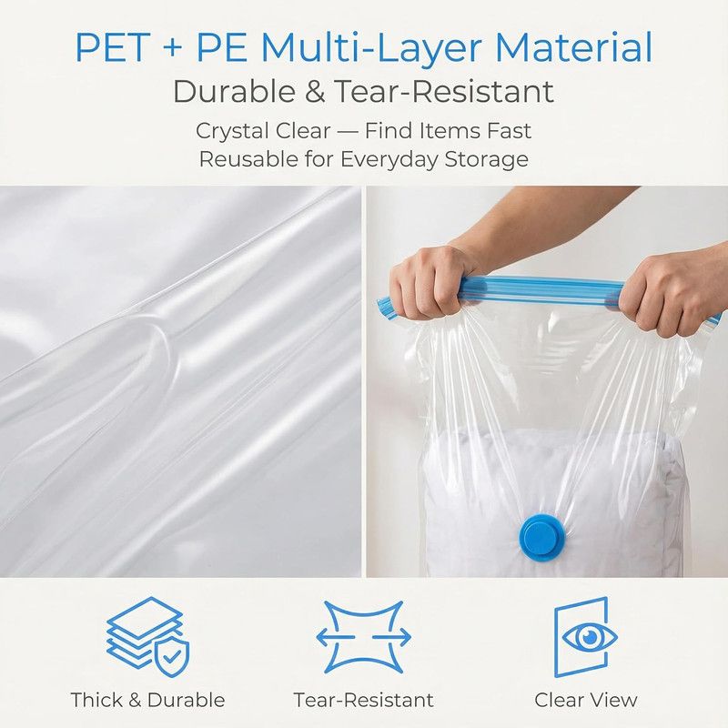 6-Pack Jumbo Vacuum Storage Bags | Space Saving Vacuum Pack Bags for Clothes & Bedding | 80% More Storage | 100cm x 70cm (39” x 28”) - Image 3