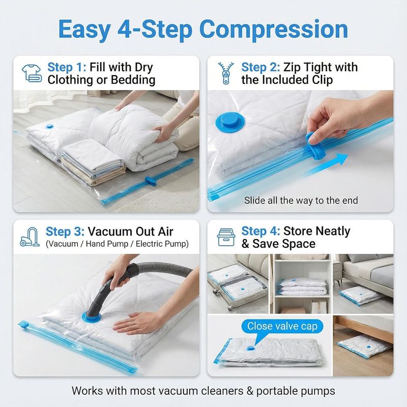 6-Pack Jumbo Vacuum Storage Bags | Space Saving Vacuum Pack Bags for Clothes & Bedding | 80% More Storage | 100cm x 70cm (39” x 28”) - Image 5