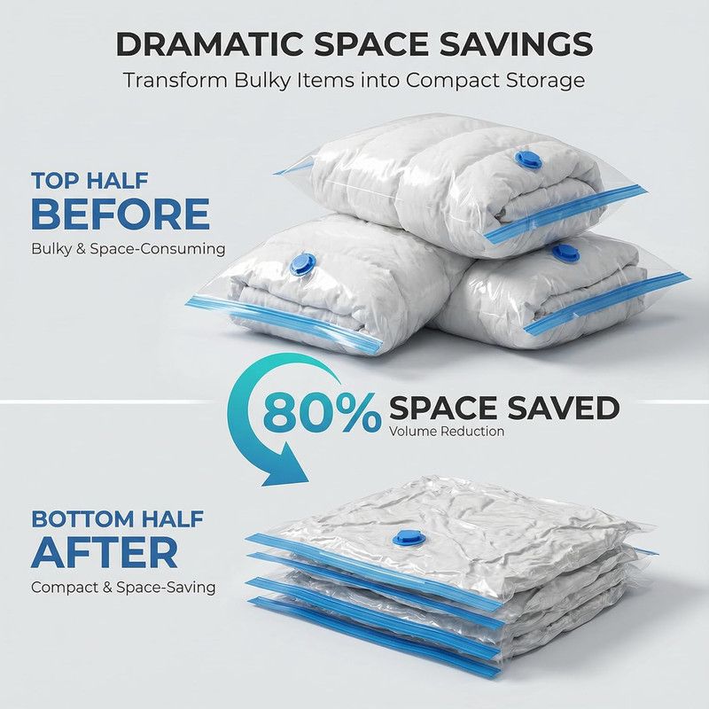 6-Pack Jumbo Vacuum Storage Bags | Space Saving Vacuum Pack Bags for Clothes & Bedding | 80% More Storage | 100cm x 70cm (39” x 28”) - Image 7
