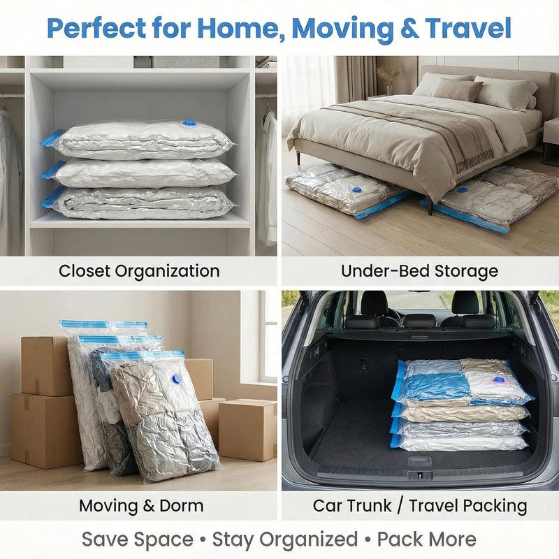 6-Pack Jumbo Vacuum Storage Bags | Space Saving Vacuum Pack Bags for Clothes & Bedding | 80% More Storage | 100cm x 70cm (39” x 28”) - Image 8