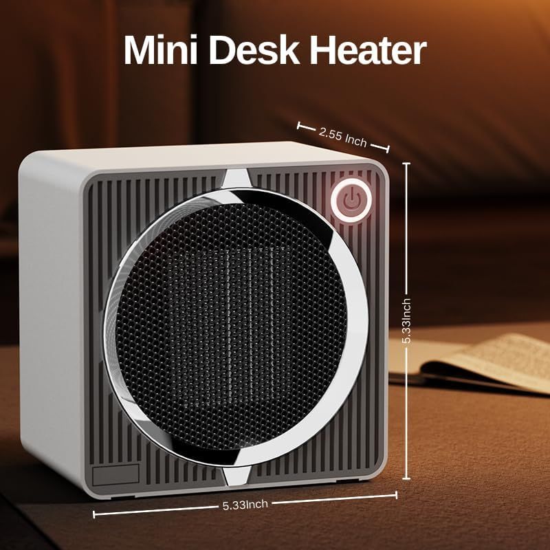 Portable Mini Space Heater, 500W PTC Ceramic Fast Heating Desktop Heater with Overheat & Tip-Over Protection, 180° Wide Angle Quiet Personal Heater for Office, Home, Bedroom - Black - Image 3