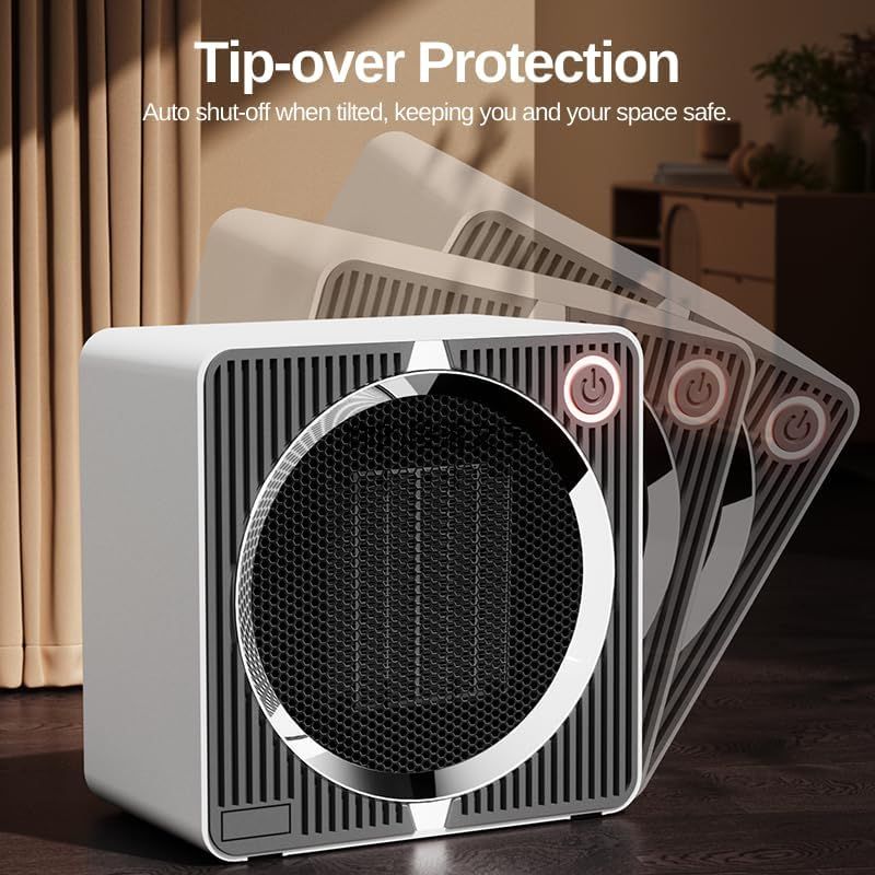 Portable Mini Space Heater, 500W PTC Ceramic Fast Heating Desktop Heater with Overheat & Tip-Over Protection, 180° Wide Angle Quiet Personal Heater for Office, Home, Bedroom - Black - Image 4