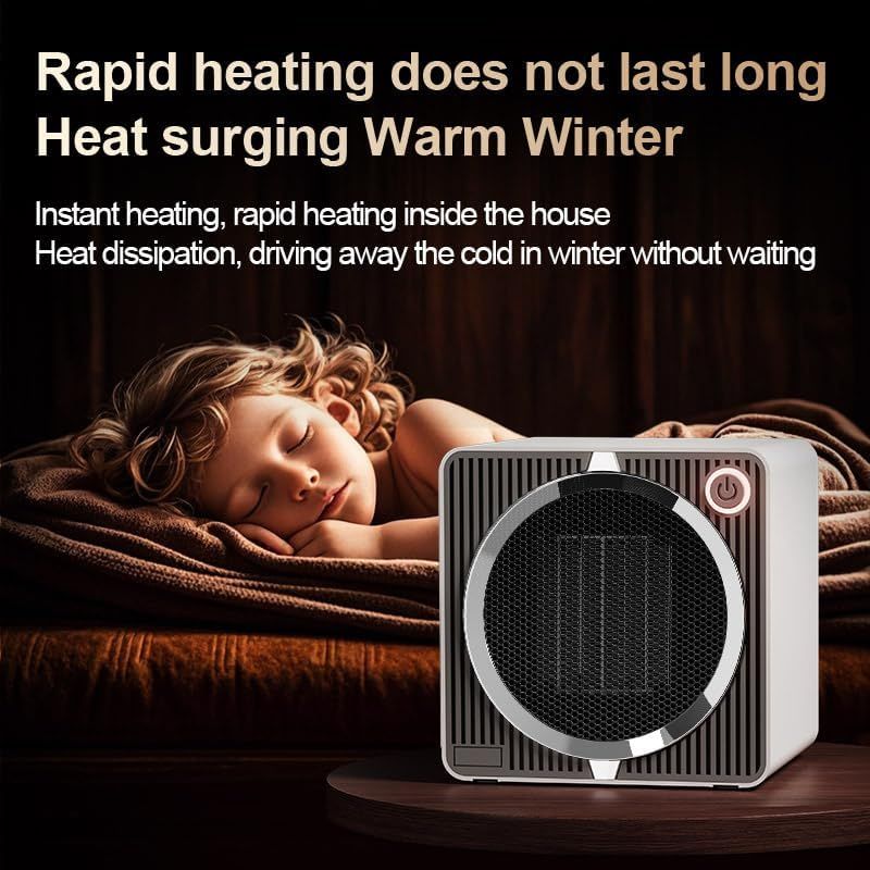 Portable Mini Space Heater, 500W PTC Ceramic Fast Heating Desktop Heater with Overheat & Tip-Over Protection, 180° Wide Angle Quiet Personal Heater for Office, Home, Bedroom - Black - Image 6