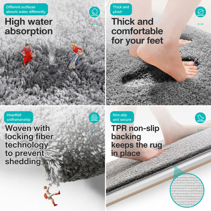 Ultra-soft and absorbent bathroom mat | 3.5cm thick, antibacterial and non-slip TPR material, machine washable, quick-drying, suitable for showers, bathtubs and entryways (dark beige, 15.75*23.62in) - Image 5
