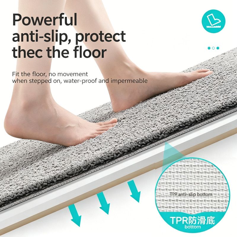 Ultra-soft and absorbent bathroom mat | 3.5cm thick, antibacterial and non-slip TPR material, machine washable, quick-drying, suitable for showers, bathtubs and entryways (Gray, 19.69*31.5in) - Image 3