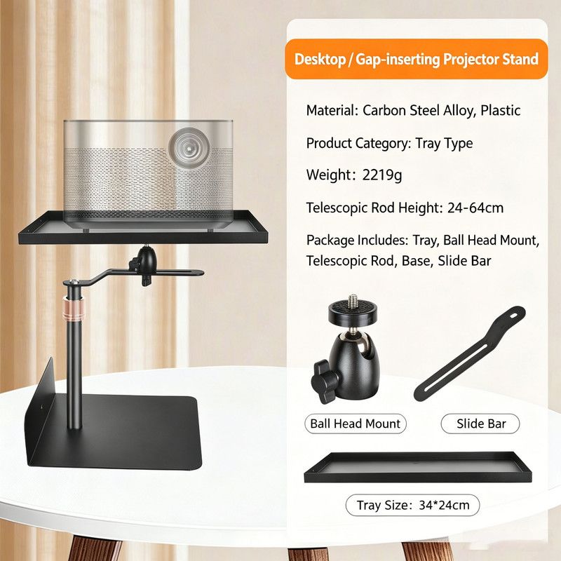 Hidden No-Drill Projector Stand, Sofa Bed Gap Floor Projector Mount with Adjustable Height, 360° Rotatable Tray, for Bedroom Home Theater - Image 1