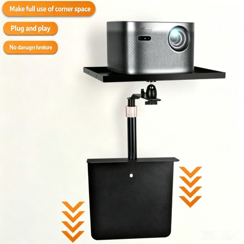 Hidden No-Drill Projector Stand, Sofa Bed Gap Floor Projector Mount with Adjustable Height, 360° Rotatable Tray, for Bedroom Home Theater - Image 4