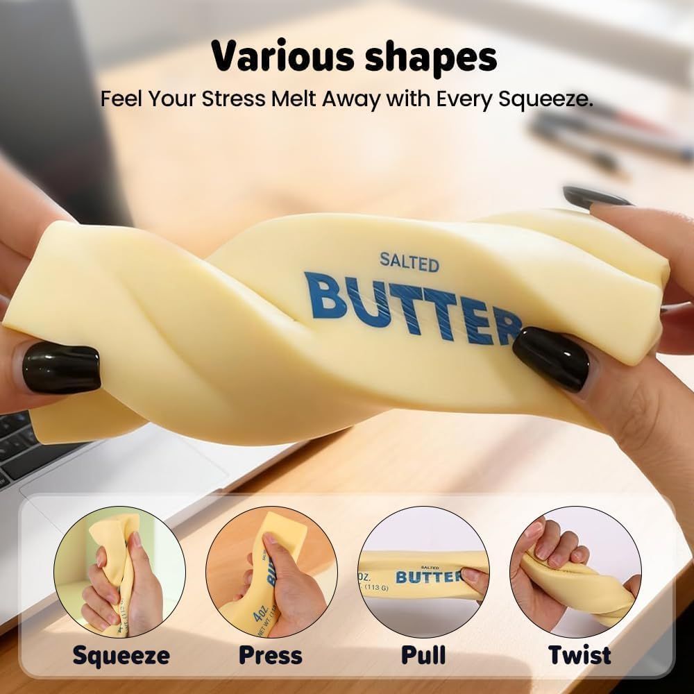 2-Pack Butter Stick Squishy Set, Soft Slow-Rise Squeeze Desk Accessories, Yellow - Image 3