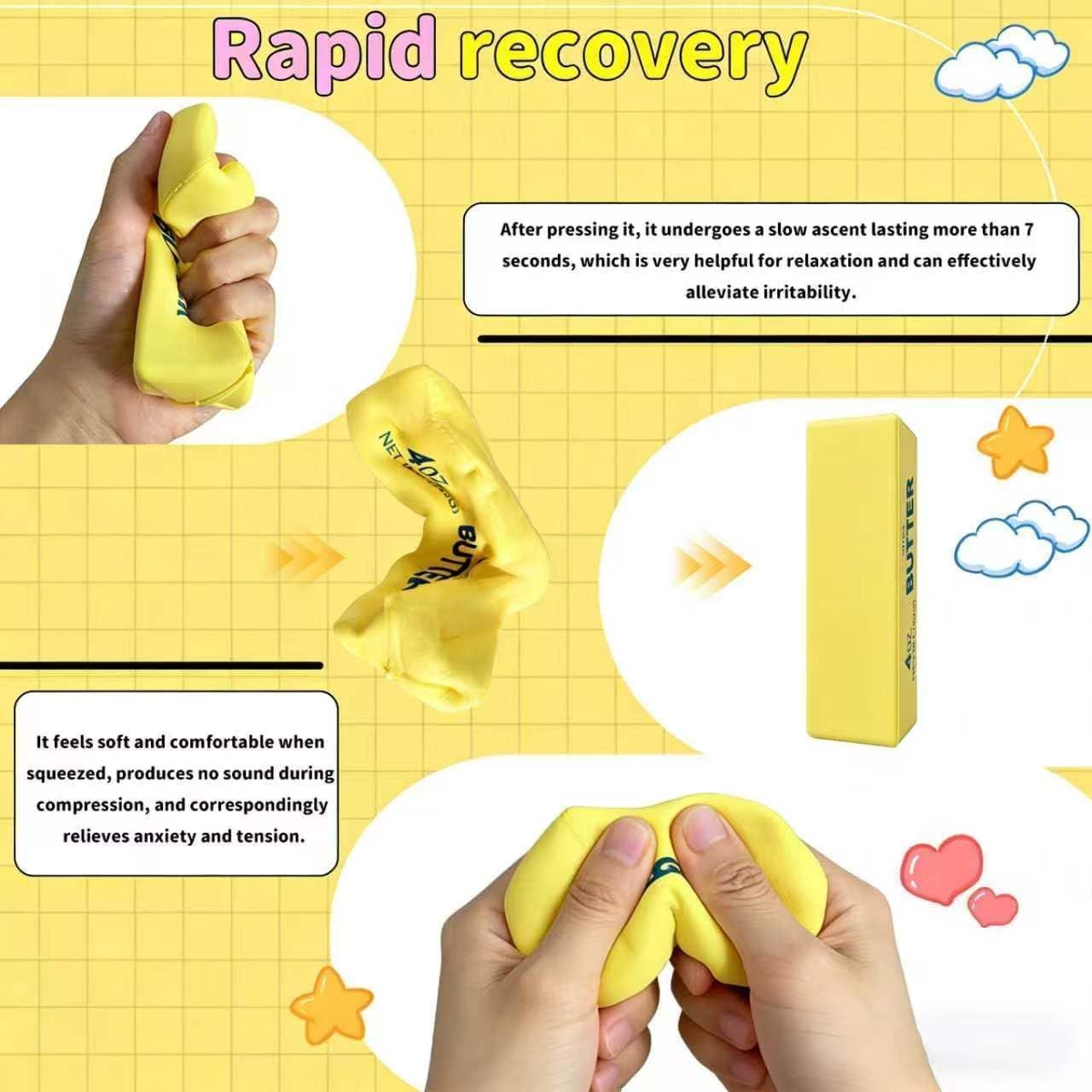 2-Pack Butter Stick Squishy Set, Soft Slow-Rise Squeeze Desk Accessories, Yellow - Image 5