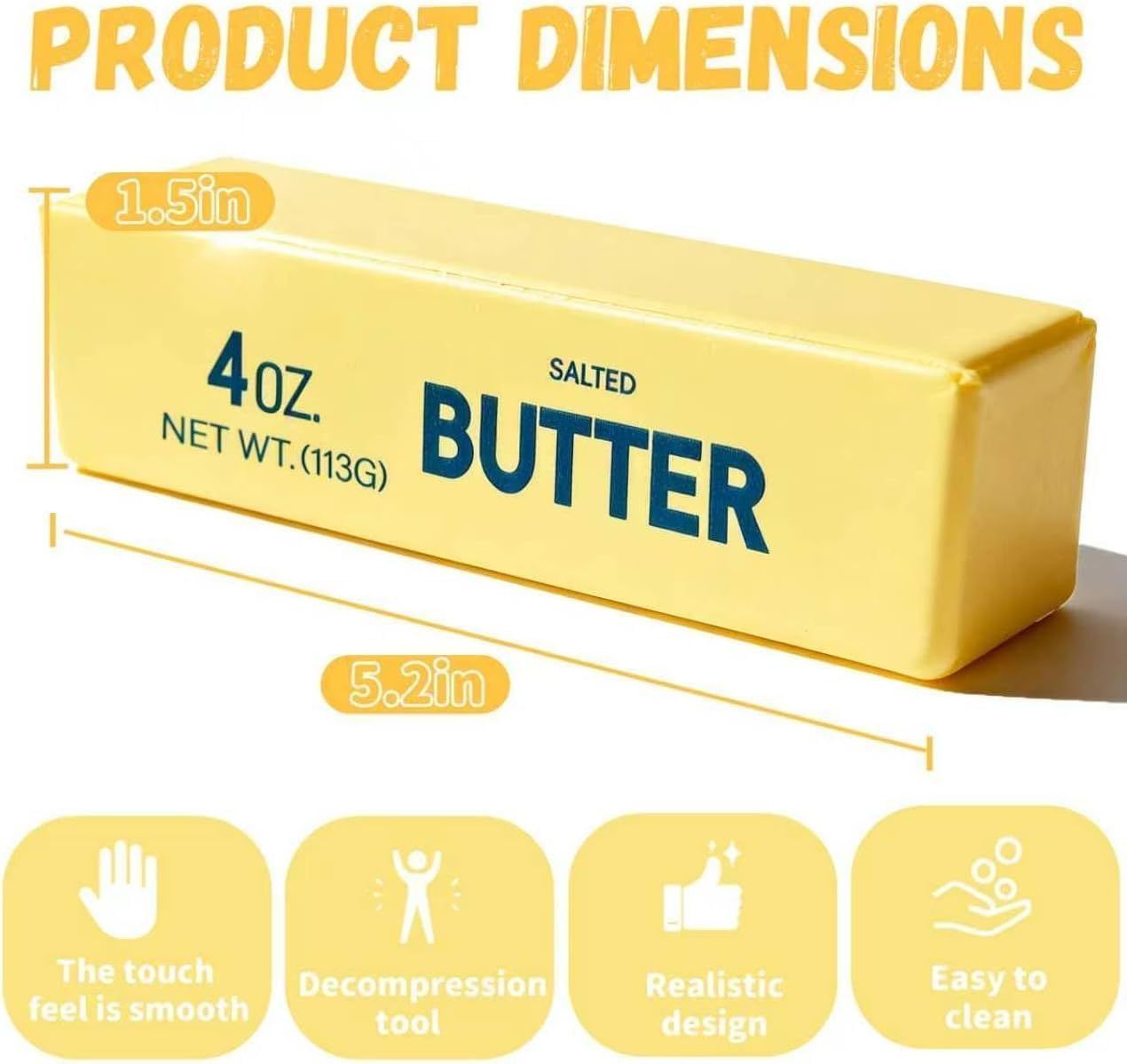 2-Pack Butter Stick Squishy Set, Soft Slow-Rise Squeeze Desk Accessories, Yellow - Image 7
