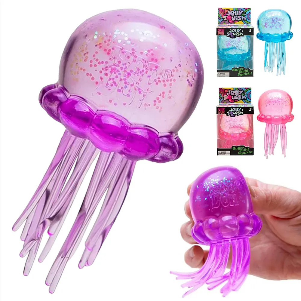 Transparent Jellyfish Squeeze Item, Blue Glitter Finish - Image 2