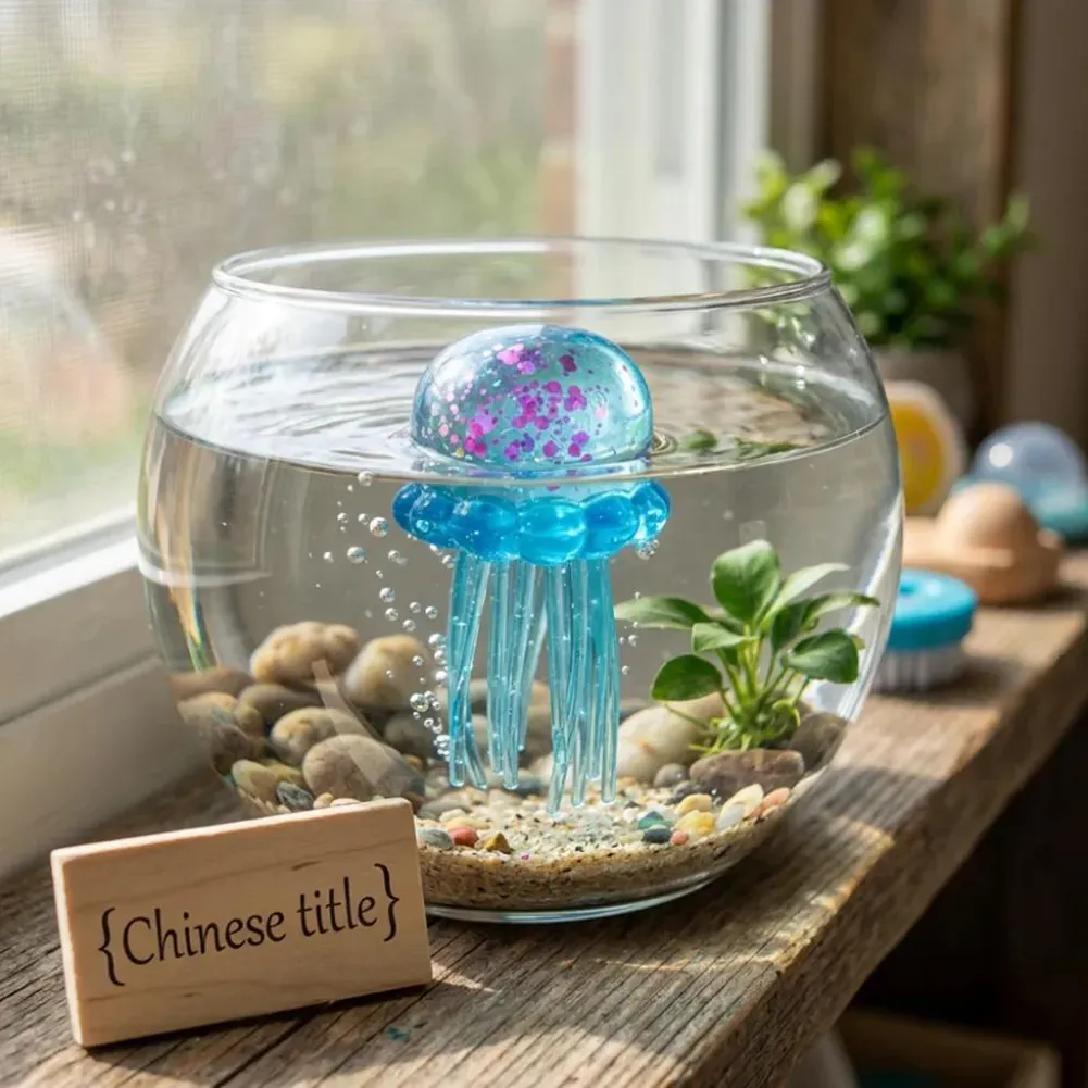 Transparent Jellyfish Squeeze Item, Blue Glitter Finish - Image 3