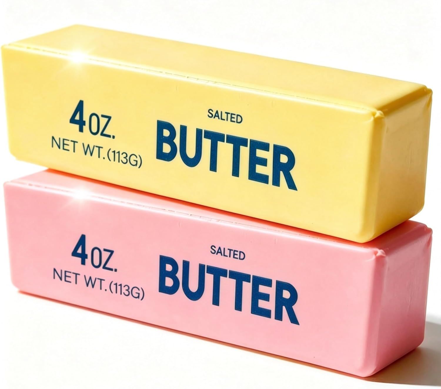 2-Pack Butter Stick Squishy Set, Soft Slow-Rise Squeeze Items, Yellow and Pink - Image 1