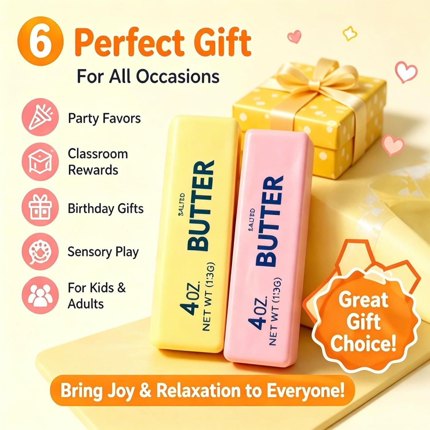 2-Pack Butter Stick Squishy Set, Soft Slow-Rise Squeeze Items, Yellow and Pink - Image 7