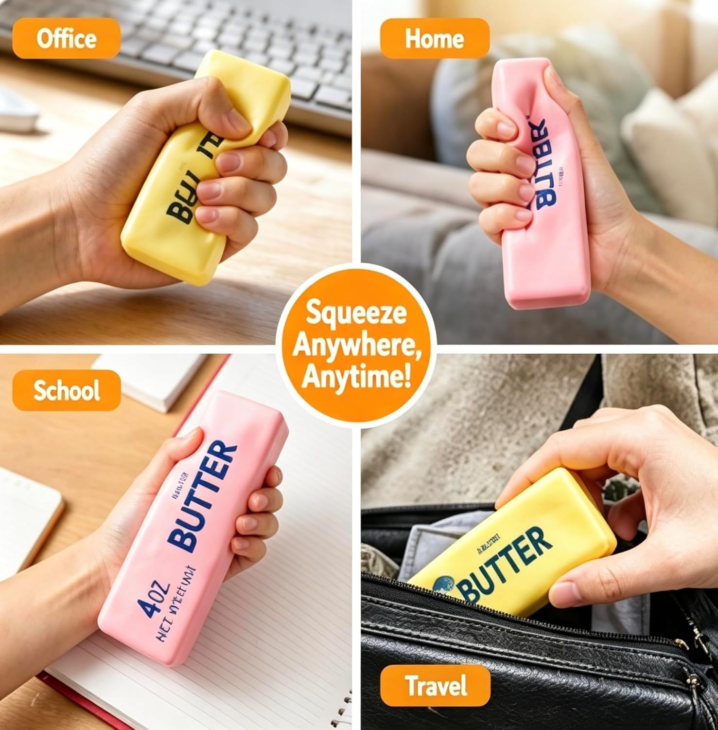 2-Pack Butter Stick Squishy Set, Soft Slow-Rise Squeeze Items, Yellow and Pink - Image 8