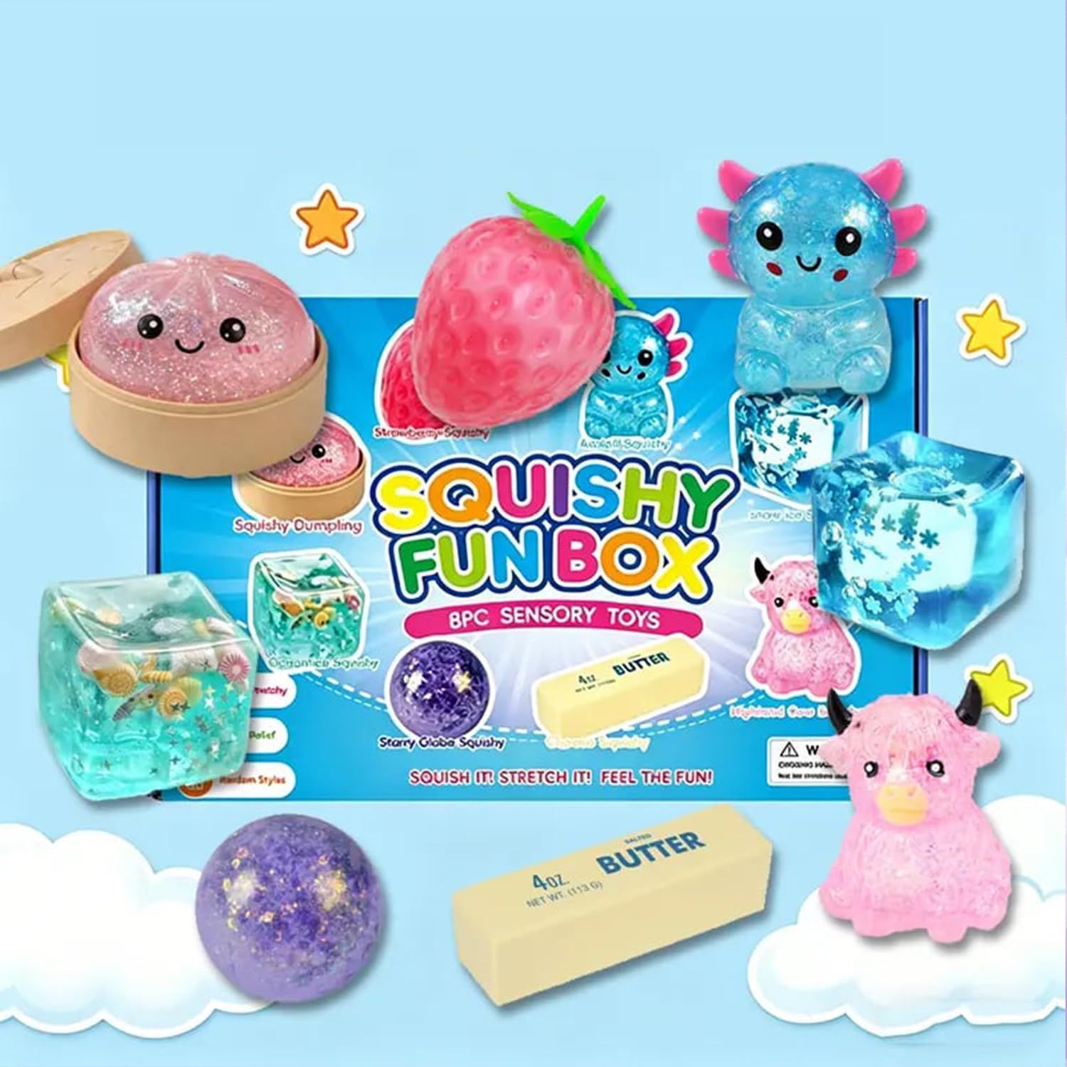 8-Piece Squishy Box Set, Strawberry, Cat Paw and Cheese Designs - Image 2