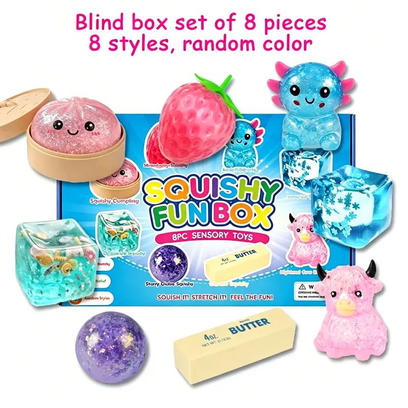 8-Piece Squishy Box Set, Strawberry, Cat Paw and Cheese Designs - Image 7
