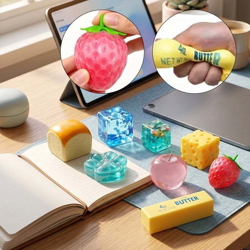 8-Piece Squishy Box Set, Strawberry, Cat Paw and Cheese Designs - Image 8