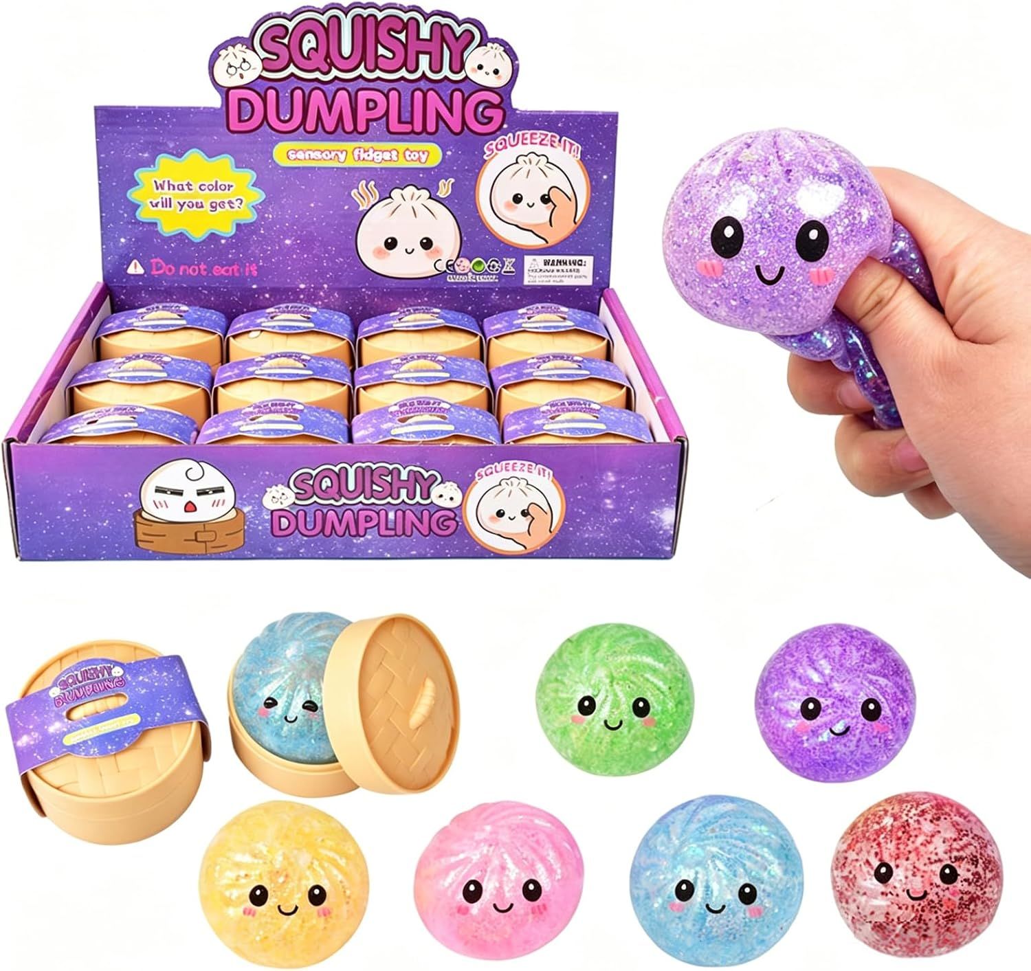 12-Pack Glitter Dumpling Squishies with Steamer Set - Image 1