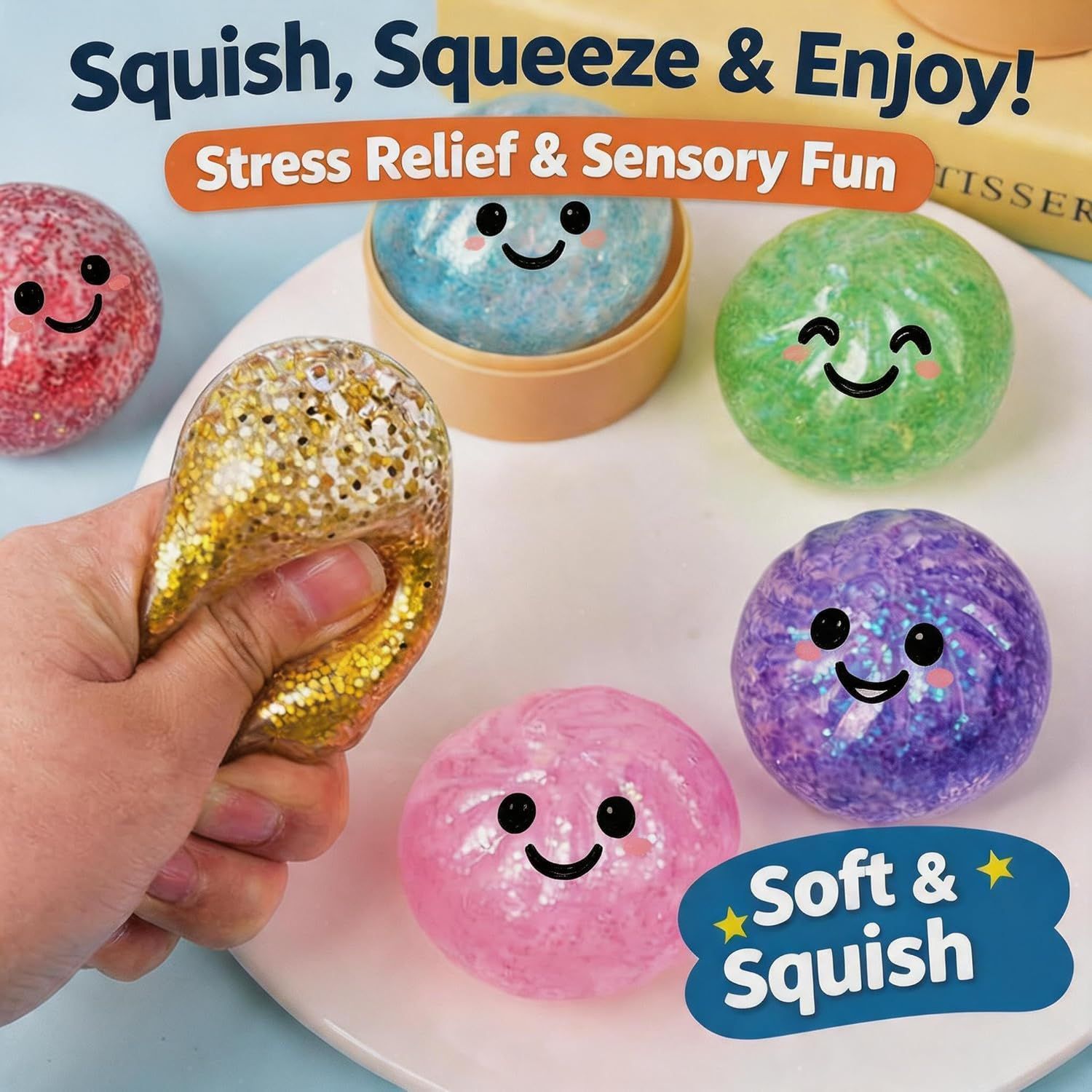 12-Pack Glitter Dumpling Squishies with Steamer Set - Image 2