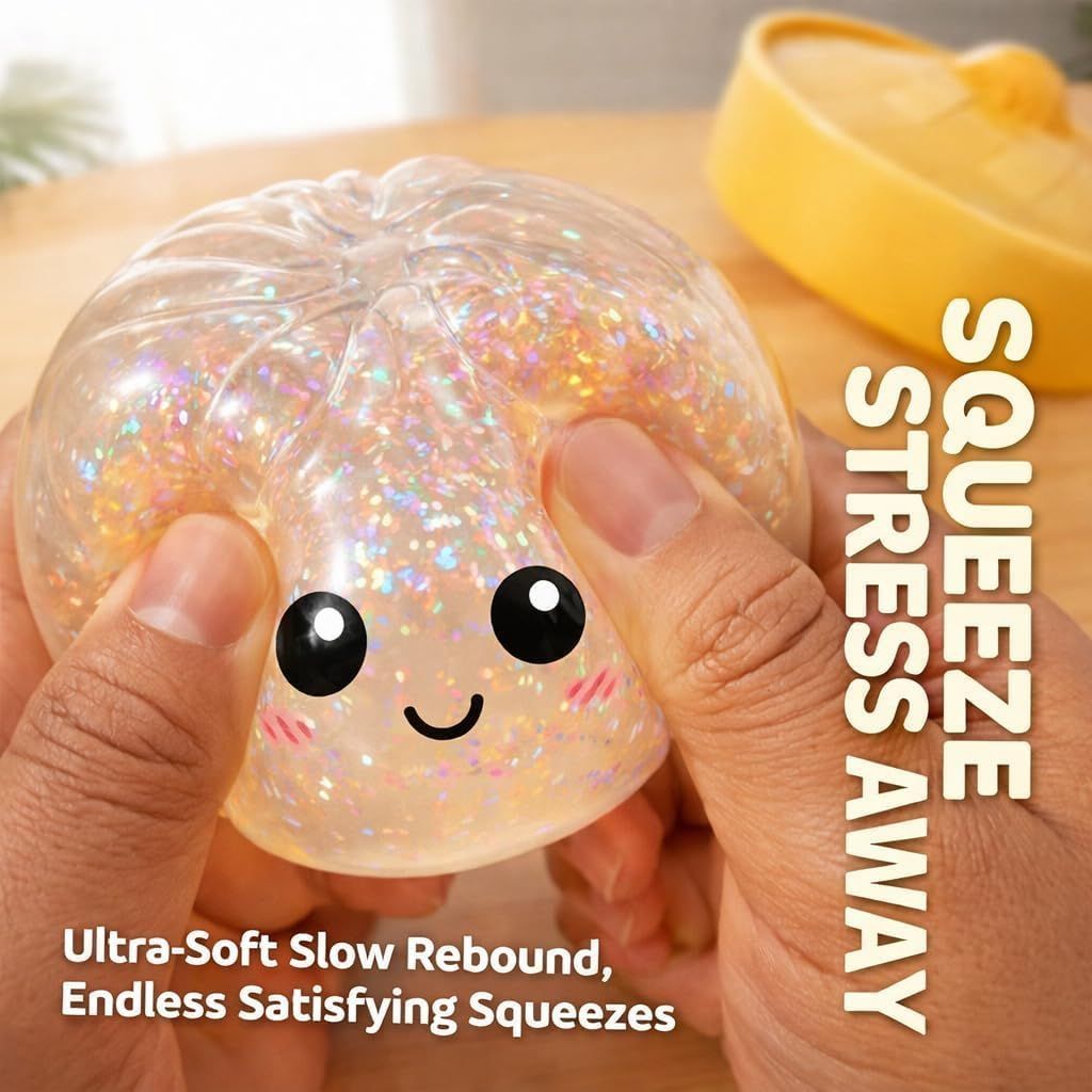 12-Pack Glitter Dumpling Squishies with Steamer Set - Image 4