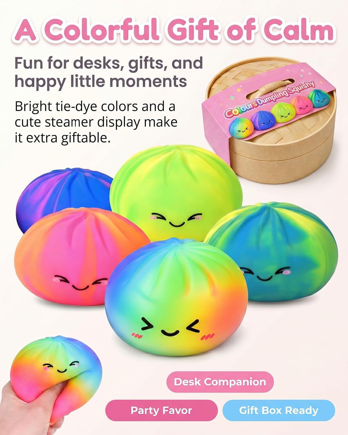Tie-Dye Dumpling Squishy with Steamer, Slow-Rise Squeeze Item - Image 7