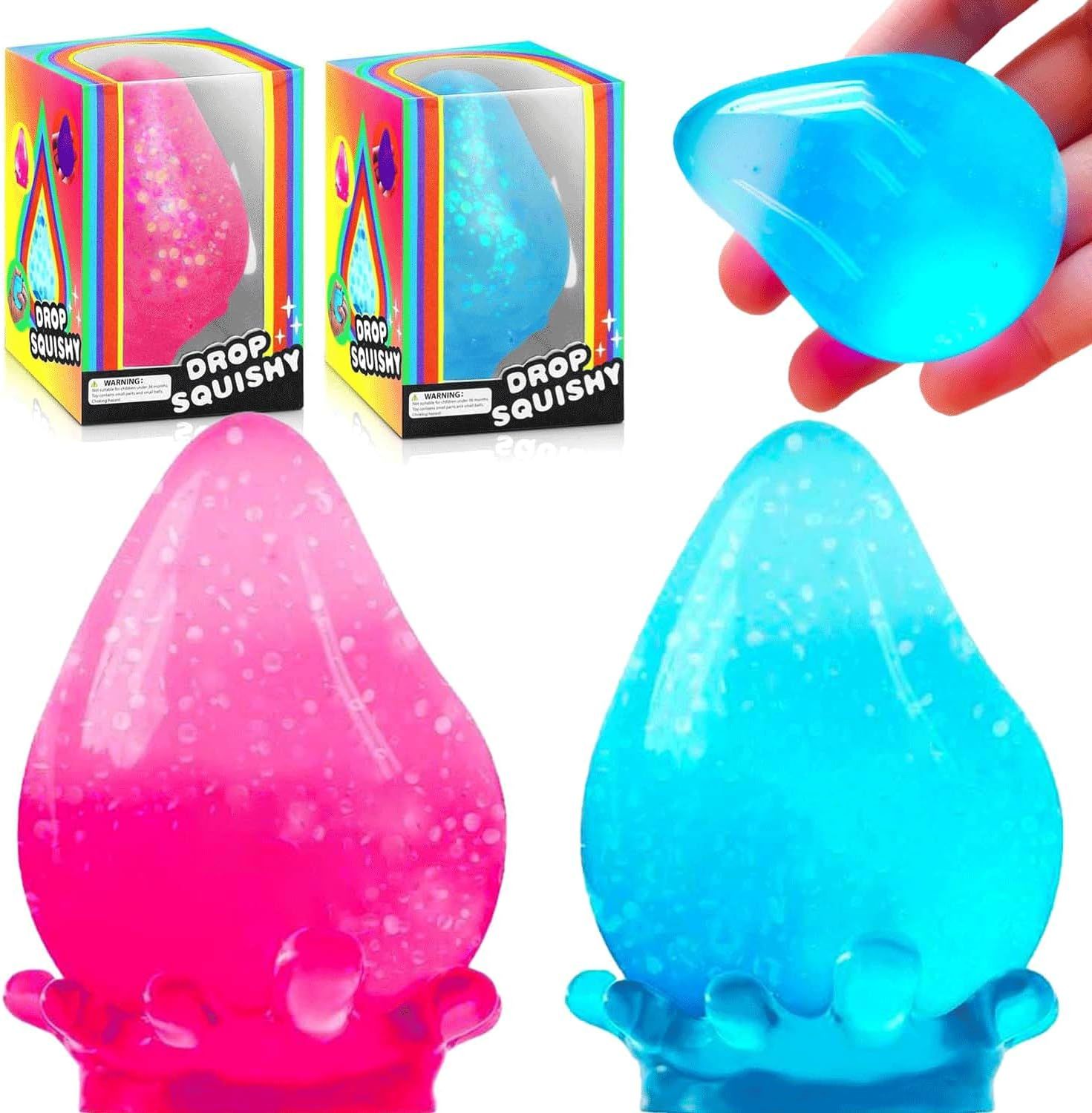 2-Pack Water Drop Squishy Balls, Blue and Pink - Image 1