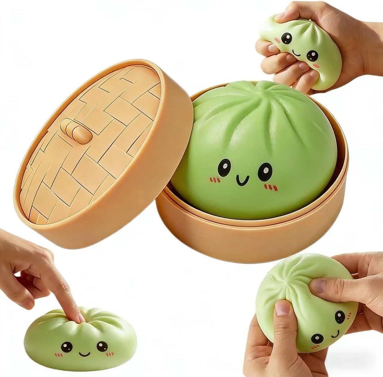 Dumpling Squishy Surprise Style with Mini Steamer, Green, 1 Pc - Image 1