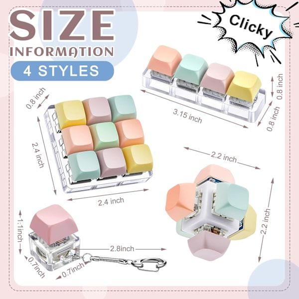 4-Pack Keyboard Clicker Keychains, Button Click Desk Accessories - Image 2