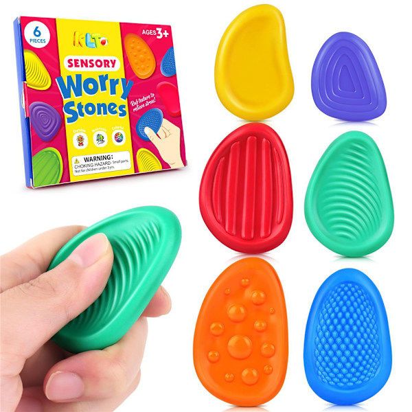 6-Pack Textured Worry Stones, Soft Fidget Set - Image 1