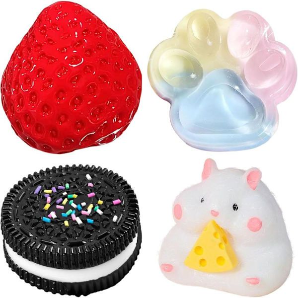 4-Pack Taba Squishy Set, Strawberry, Hamster, Cat Paw and Cookie Styles - Image 1