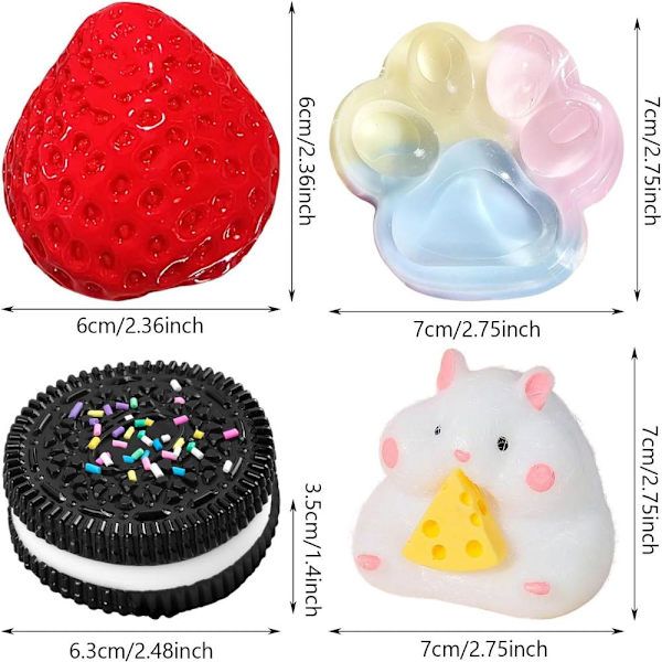 4-Pack Taba Squishy Set, Strawberry, Hamster, Cat Paw and Cookie Styles - Image 2