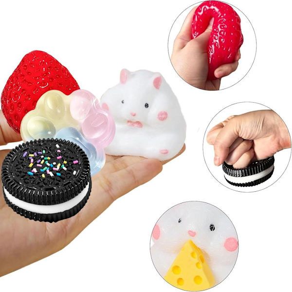 4-Pack Taba Squishy Set, Strawberry, Hamster, Cat Paw and Cookie Styles - Image 4