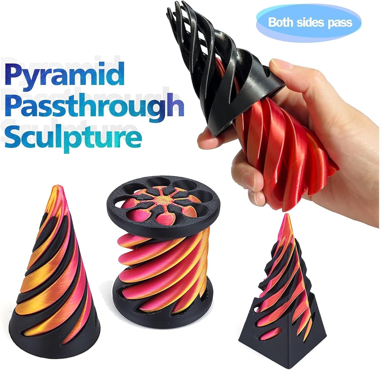 3-Pack 3D Printed Spiral Fidget Set, Impossible Pyramid Desk Accessories - Image 2
