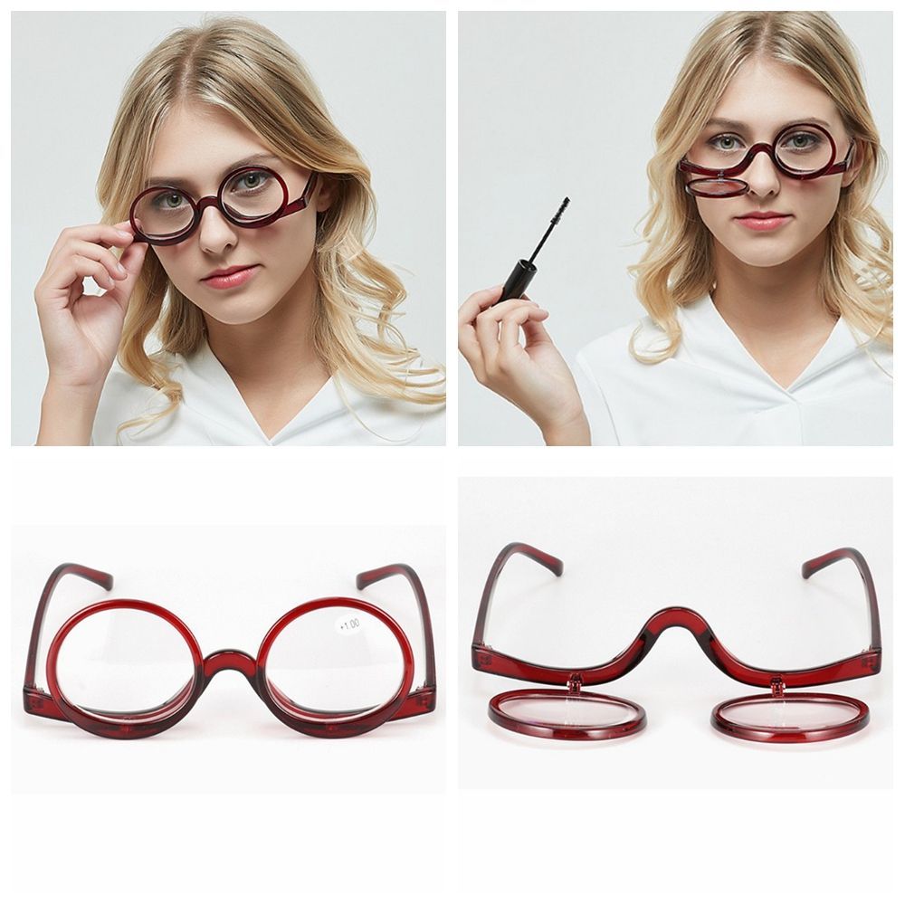 Rotating Magnifying Glass Makeup Glasses Glasses +1.0~+4.0 red rode pcsrength 1.5 - Image 1