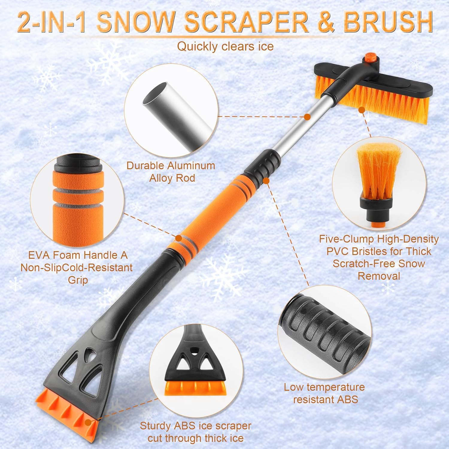 Extendable Ice Scraper & Snow Brush 80 cm – 360° Rotating Snow Remover for Car, SUV & Pickup - Image 4
