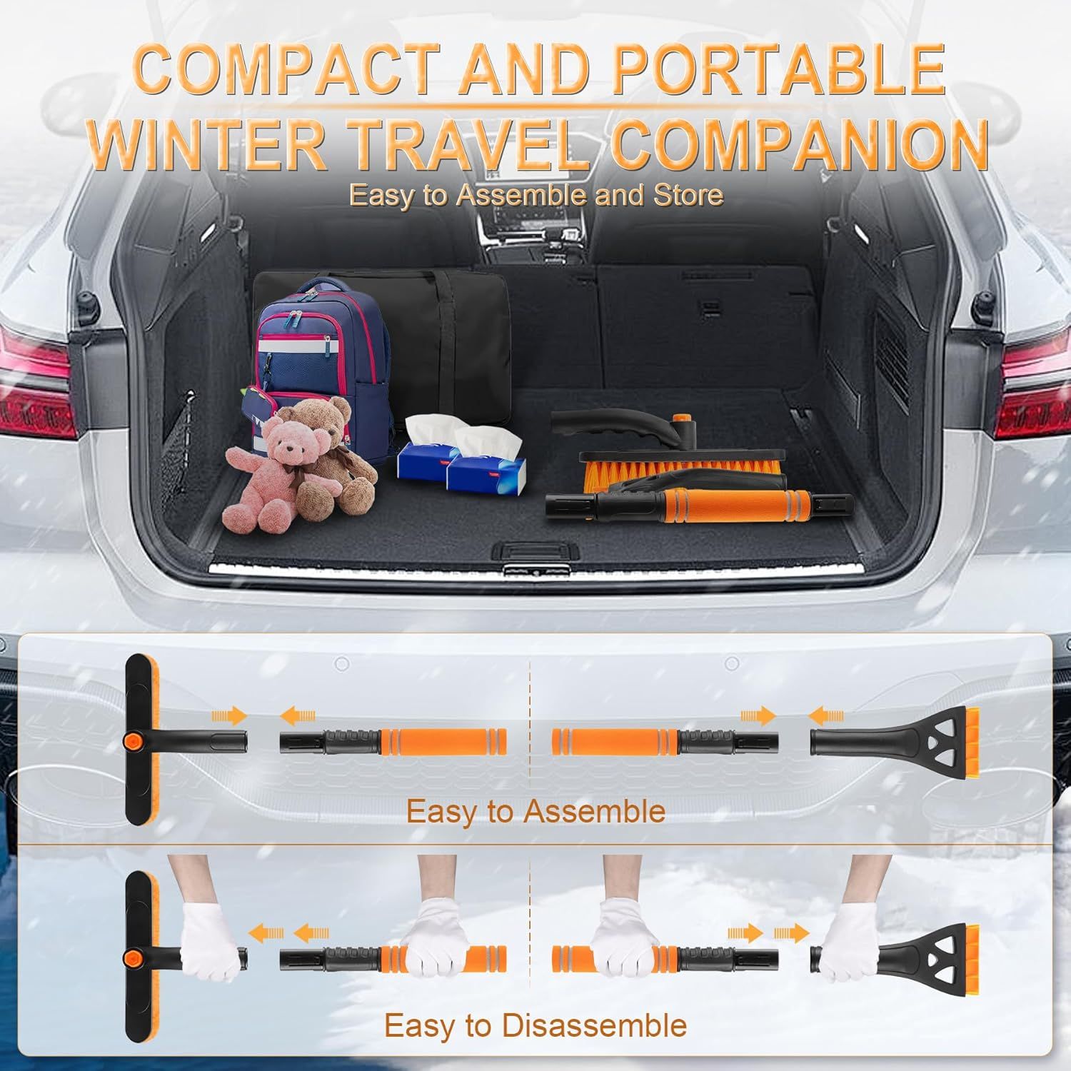 Extendable Ice Scraper & Snow Brush 80 cm – 360° Rotating Snow Remover for Car, SUV & Pickup - Image 5
