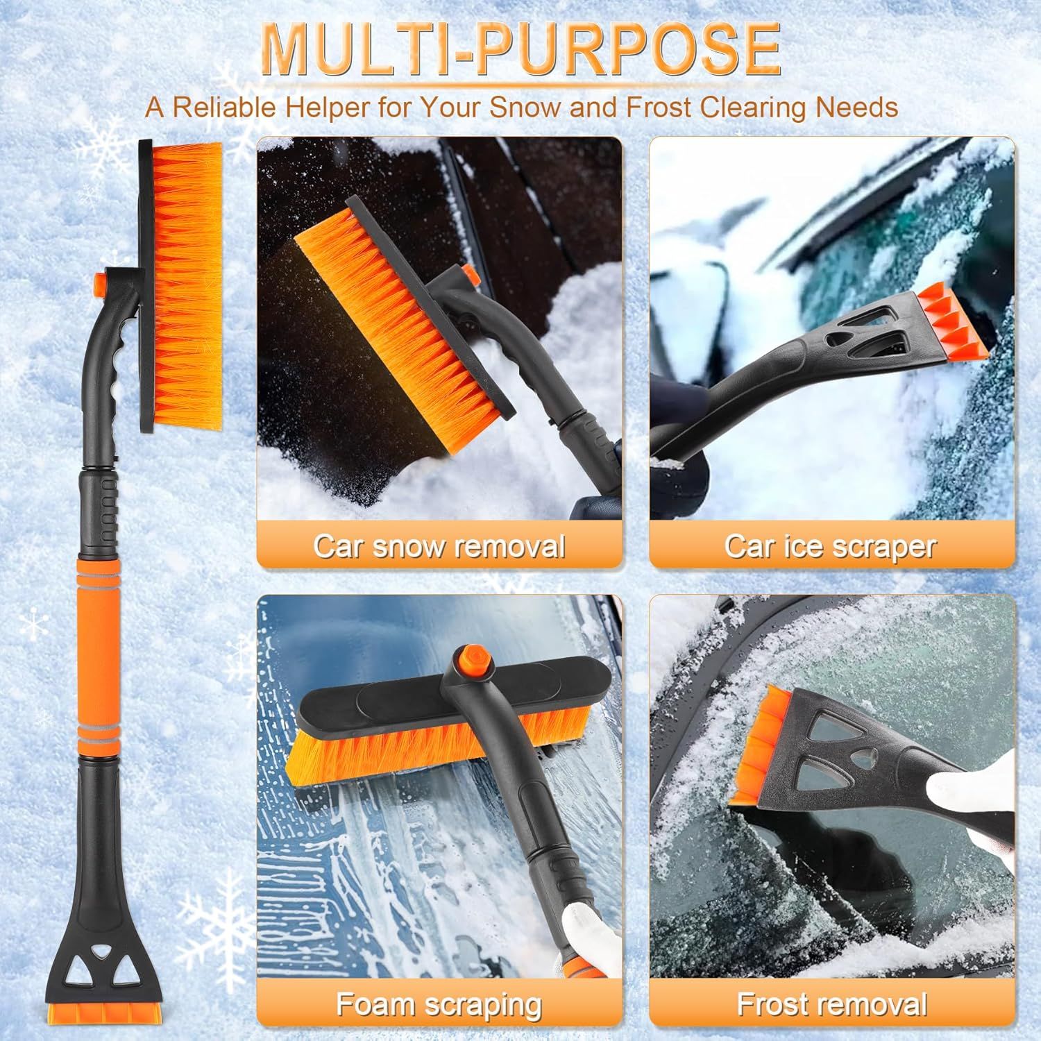 Extendable Ice Scraper & Snow Brush 80 cm – 360° Rotating Snow Remover for Car, SUV & Pickup - Image 6